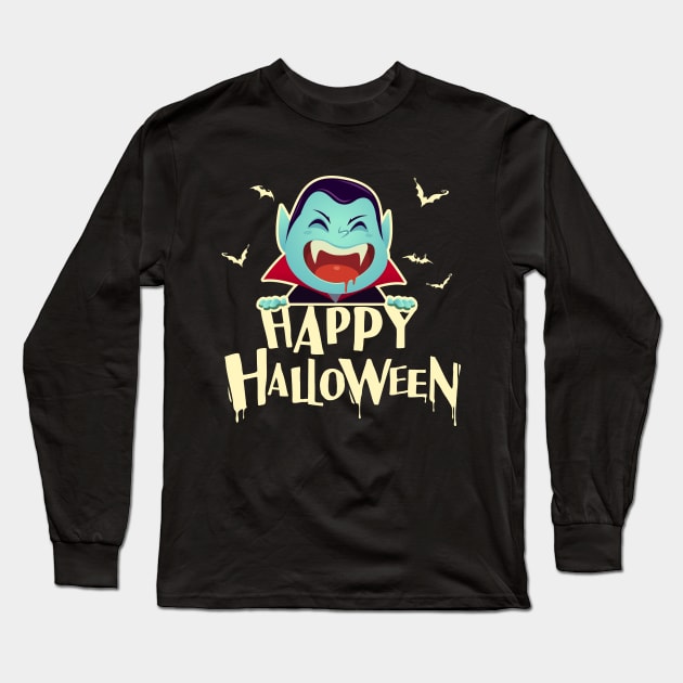 Vampire Scary and Spooky Happy Halloween Funny Graphic Long Sleeve T-Shirt by SassySoClassy